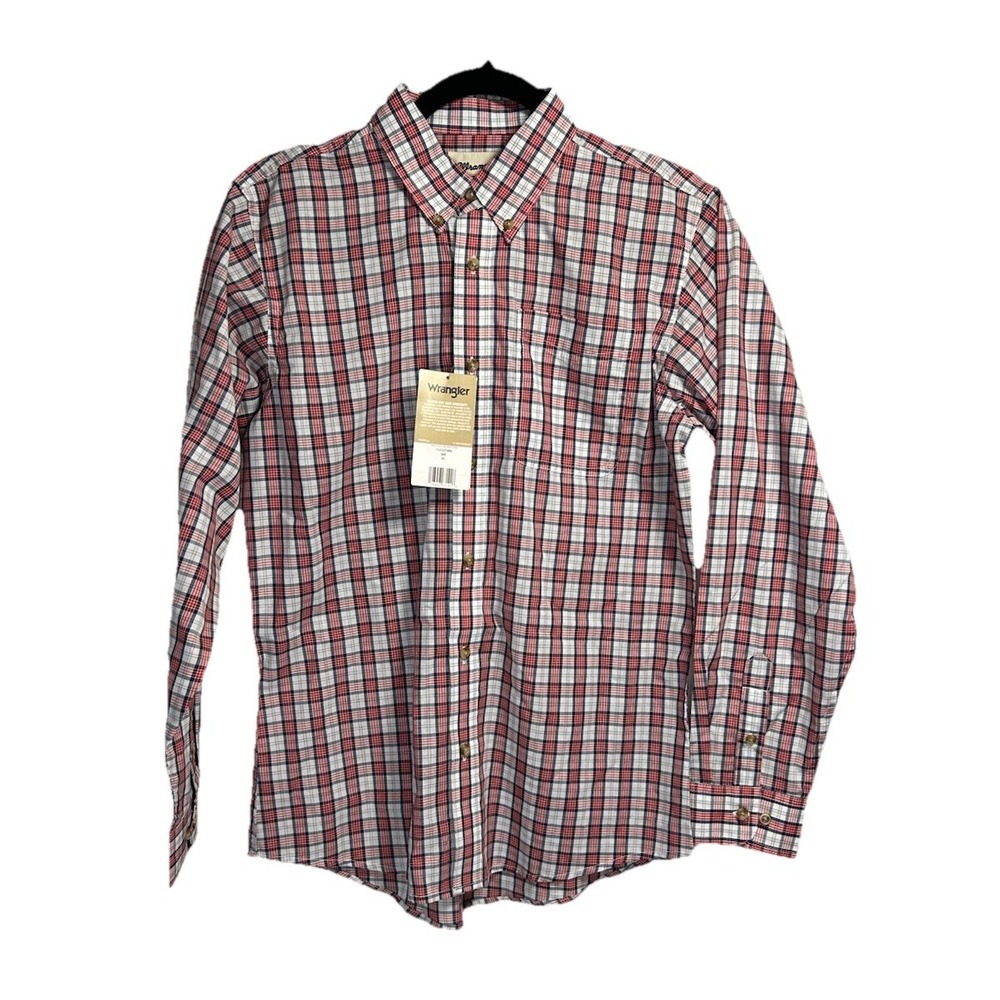 New Wrangler Riata Shirt Men's XL Red Blue Gingham Plaid Button Up Office